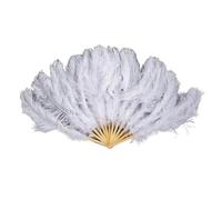 Ostrich Feather Fans, 1/2Pcs Natural Feather Fans 13Bone 60CM Hands Held Folding Fan(White,2 Pcs)