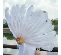 Ostrich Feather Fans, Foldable Ostrich Feather Fan 13 Bone Stage Performance Wedding Party Props Multicolor Pack of 2(White,Big fan 2pc)