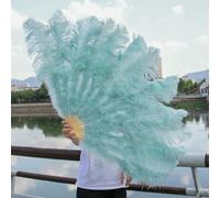 Ostrich Feather Fans, Foldable Ostrich Feather Fan 13 Bone Stage Performance Wedding Party Props Multicolor Pack of 2(Light blue,Small fan 2pc)
