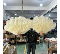 Ostrich Feather Fans, Ostrich Feather Fan Foldable Hand Held Dance Performance Props Multicolor Big & Small Multiple Sizes(18 Beige,Small fan 10 PCS)
