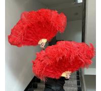 Ostrich Feather Fans, Ostrich Feather Fan Foldable Hand Held Dance Performance Props Multicolor Big & Small Multiple Sizes(3 Red,Small fan 1PCS)
