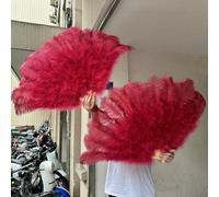 Ostrich Feather Fans, Ostrich Feather Fan Foldable Hand Held Dance Performance Props Multicolor Big & Small Multiple Sizes(7 Red wine,Small fan 20 PCS)
