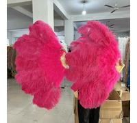 Ostrich Feather Fans, Ostrich Feather Fan Foldable Hand Held Dance Performance Props Multicolor Big & Small Multiple Sizes(2 Watermelon red,Small fan 1PCS)