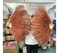 Ostrich Feather Fans, Ostrich Feather Fan Foldable Hand Held Dance Performance Props Multicolor Big & Small Multiple Sizes(Red coffee,Big Fan 20 PCS)