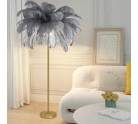 Ostrich Feather Floor Lamp Natural Feather Floor Lamp Decoration Lamp for Bedroom and Living Room Simple den Lamp Body Adjustable Intensity Beige
