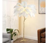 Ostrich Feather Floor Lamp with 35 Feathers Lampshade - Large Standing Lamp for Bedrooms and Living Rooms, 170 x 110cm - Gold Resin Pole