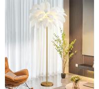 Ostrich Feather Floor Lamp with G4-LED Bulb and 48 Feathers Lampshade - Gold Standing Lamp for Living Room, Girl Bedroom, and Reading Corner