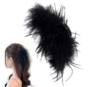 Ostrich Feather Hair Clip, Black, Black Feather Hairpiece, Artificial Ostrich Feather Claw Clips for Thick Hair, Large, Thick, Non-Slip Hair Accessories Headpiece for Stage Performances