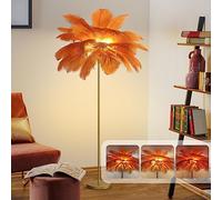 Ostrich Feather lamp,black pink Gold Floor lamp feather led standing lamp for Daughter's Room can be DIY Applicable to living room lamp decoration (orange)