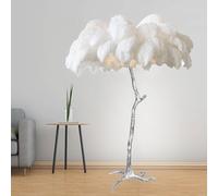 Ostrich Feather Lamp - Modern Luxury Dimmable Desk Light for Living Room, Bedroom, Office, Resin Base with Silver Body