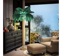 Ostrich Feather Palm Tree Floor Lamp Modern LED Standing Light for Living Room Chic White & Green Decor Stylish Teens Girls Unique Lampshade