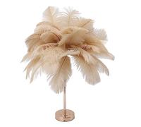 Ostrich Feather Table Lamp, 30PCS Feathers 3 Color Dimming Cordless USB Rechargeable Touch Control Desk Night Light, Modern Decorative Bedside Lamp Bulb Included for Bedroom Living (Camel Color)