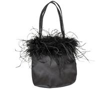 Ostrich Feather Trim Satin Evening Purse Silky For Party Wedding Bride Romantic Pink Mini Bag Suitable For Parties, Dinners, Receptions(Black)