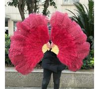 Ostrich Feathers Fan Burgundy Feather Dance Fans Folding Hand Carnival Party Wedding Celebration Belly Dance Show 100CM&130CM-07 Wine Red-130CM Left Hand