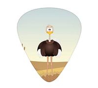 Ostrich Guitar Picks 12 Pack Universal ABS Guitar Picks,Front Portrait Illustration of a Creature in a Deserted Setting,for Acoustic and Electric Guitar,Pale Brown and Multicolor
