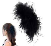 Ostrich Hair Clip Black, Black Hairpiece - Artificial Animal Feathers Hair Styling Claw Clips Festival Use Large Artificial Ostrich Feathers Hairpin Clips for Fine, dic