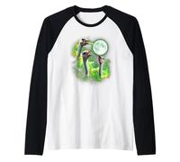 Ostrich Howling at The Moon Green tie dye 3 Ostriches Raglan Baseball Tee