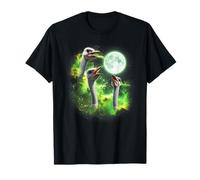 Ostrich Howling at The Moon Green tie dye 3 Ostriches T-Shirt