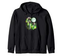 Ostrich howling at the moon green tie dye 3 ostriches Zip Hoodie