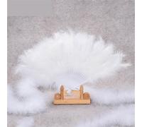 Ostrich Marabou Feather Hand Fan, Fluffy Fans Performance Dance Folding Photo Props(Wit)