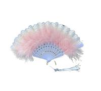 Ostrich Marabou Feather Hand Fan, Folding With Pendant craft(Champagne Pendant)