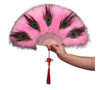 Ostrich Marabou Feather Hand Fan, Performance Folding Dance(Roze)