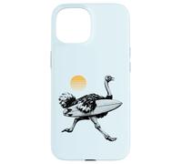 Ostrich running with Surfboard, Retro Sun, Summer Surfing Case for iPhone 15