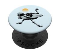Ostrich running with Surfboard, Retro Sun, Summer Surfing PopSockets Adhesive PopGrip