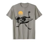 Ostrich Running with Surfboard, Retro Sun, Summer Surfing T-Shirt