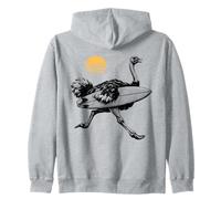Ostrich running with Surfboard, Retro Sun, Summer Surfing Zip Hoodie