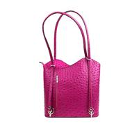Ostrich Style Italian Leather Convertible Handbag Genuine Leather Backpack Classic Shoulder Bag Elegant Women's Multi-wear Bag (Fuchsia)