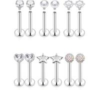 OSTTRPO 16G Piercing Jewelry 12 Pcs Set - Surgical Steel Internal Thread CZ Stud for Tragus/Nose/Helix/Conch/Medusa/Lip/Labret - Helix Tragus Cartilage Snake Bite Earring for Women Men, 16G US