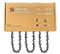 OSTUSE Full Chisel 3-Pack S40 10" Inch Chainsaw Chain for 3/8" LP Pitch, 0.50" Gauge, 40 Drive Links,Fit Remington RM1015PS, Worx WG309, Sunjoe SWJ803E SWJ807E, Craftsman and More