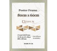 OSUK 80x60cm Cream Gold Poster Frame - Large 80 x 60cm Photo Frame 800x600mm Frame with Clear Perspex Front & Wall Mount Hooks - 60cm x 80cm Picture Frames