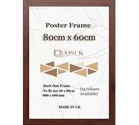 OSUK 80x60cm Dark Oak Poster Frame - Large 80 x 60cm Photo Frame 800x600mm Frame with Clear Perspex Front & Wall Mount Hooks - 60cm x 80cm Picture Frames