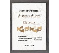 OSUK 80x60cm Grey Poster Frame - Large 80 x 60cm Photo Frame 800x600mm Frame with Clear Perspex Front & Wall Mount Hooks - 60cm x 80cm Picture Frames