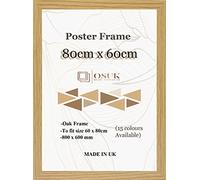 OSUK 80x60cm Oak Poster Frames - Large 80 x 60cm Photo Frame 800x600mm Frame with Clear Perspex Front & Wall Mount Hooks - 60cm x 80cm Picture Frame