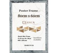 OSUK 80x60cm Rustic Blue Poster Frames - Large 80 x 60cm Photo Frame 800x600mm Frame with Clear Perspex Front & Wall Mount Hooks - 60cm x 80cm Picture Frame