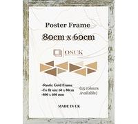 OSUK 80x60cm Rustic Gold Poster Frames - Large 80 x 60cm Photo Frame 800x600mm Frame with Clear Perspex Front & Wall Mount Hooks - 60cm x 80cm Picture Frame