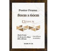 OSUK 80x60cm Rustic Poster Frame - Large 80 x 60cm Photo Frame 800x600mm Frame with Clear Perspex Front & Wall Mount Hooks - 60cm x 80cm Picture Frames