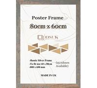 OSUK 80x60cm Rustic Silver Poster Frames - Large 80 x 60cm Photo Frame 800x600mm Frame with Clear Perspex Front & Wall Mount Hooks - 60cm x 80cm Picture Frame