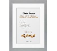 OSUK A3 Silver Photo Frame With A4 White Mount - Poster Frame With White Mount Clear Perspex Front & Wall Hanging Hooks - 29.7 x 42 cm Picture Frame With 21 x 29.7 cm Mount