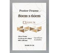 OSUK frame 80x60cm Silver Poster - Large 80 x 60cm Photo Frame with Clear Perspex Front & Wall Mount Hooks
