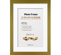 OSUK Gold A1 Frame With A2 Mount - Modern Photo Frame With White Mount - Clear Perspex Front & Wall Mounting Poster Frame - Gold A1 Picture Frame With A2 White Mount
