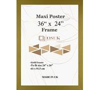 OSUK Gold Maxi Poster Frame 61 x 91.5cm - Large Photo Frame 36 x 24 Inch - 91.5 x 61cm Poster Frames With Clear Perspex Front & Wall Mounting Hooks - Gold 24" x 36" Picture Frame