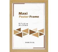 OSUK Limited Oak Maxi Poster Frame - 36 x 24 Inch Photo Frame - Large Picture Frame 61 x 91.5cm with Clear Perspex Sheet & Wall Mounting Hooks - Oak 36"x24" Poster Frame
