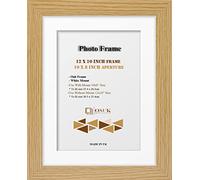 OSUK Oak 12x10 Inch Frame With 10x8 Inch Mount Modern Photo Frame With White Mount - Clear Perspex Front & Wall Mounting Poster Frame - 12 x 10 Frame With 10 x 8 Mount