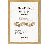 OSUK Oak Maxi Poster Frame 61 x 91.5cm - Large Photo Frame 36 x 24 Inch - 91.5 x 61cm Poster Frames With Clear Perspex Front & Wall Mounting Hooks - Oak 24" x 36" Picture Frame