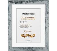 OSUK Rustic Blue 12x10 Inch Frame With 10x8 Inch Mount - Modern Photo Frames With White Mount Clear Perspex Front & Wall Mounting Poster Frames - 12" x 10" Frame With 10" x 8" Mount