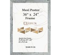 OSUK Rustic Grey Maxi Poster Frame 61 x 91.5cm - Large Photo Frame 36 x 24 Inch - 91.5 x 61cm Poster Frames With Clear Perspex Front & Wall Mounting Hooks - Rustic Grey 24" x 36" Picture Frame